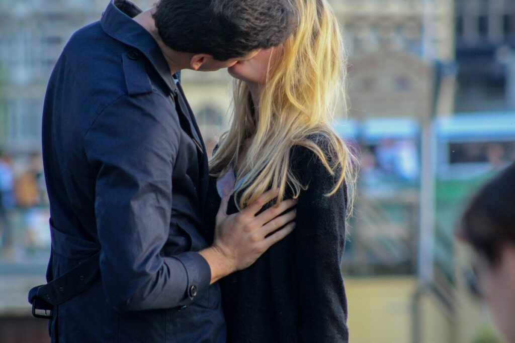 Couple French kiss